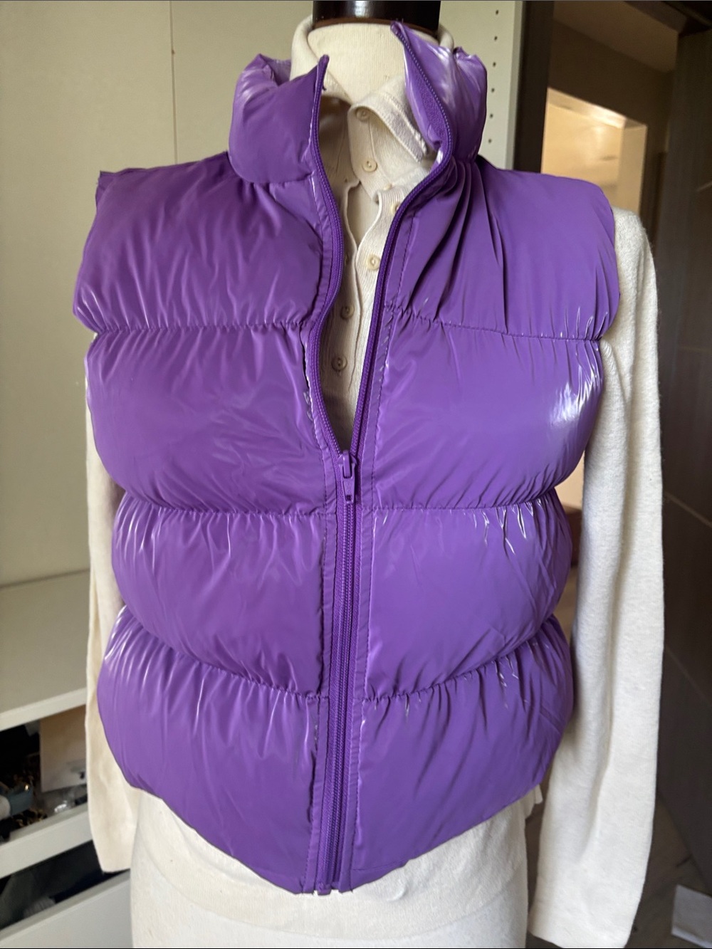 Weissman Shiny Purple Quilted Puffer Jacket